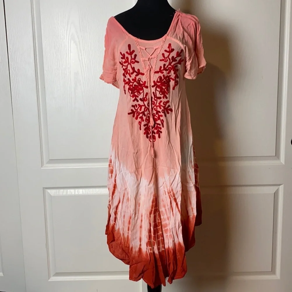 OMBRÉ EMBROIDERED INDIAN BEACH MIDI DRESS